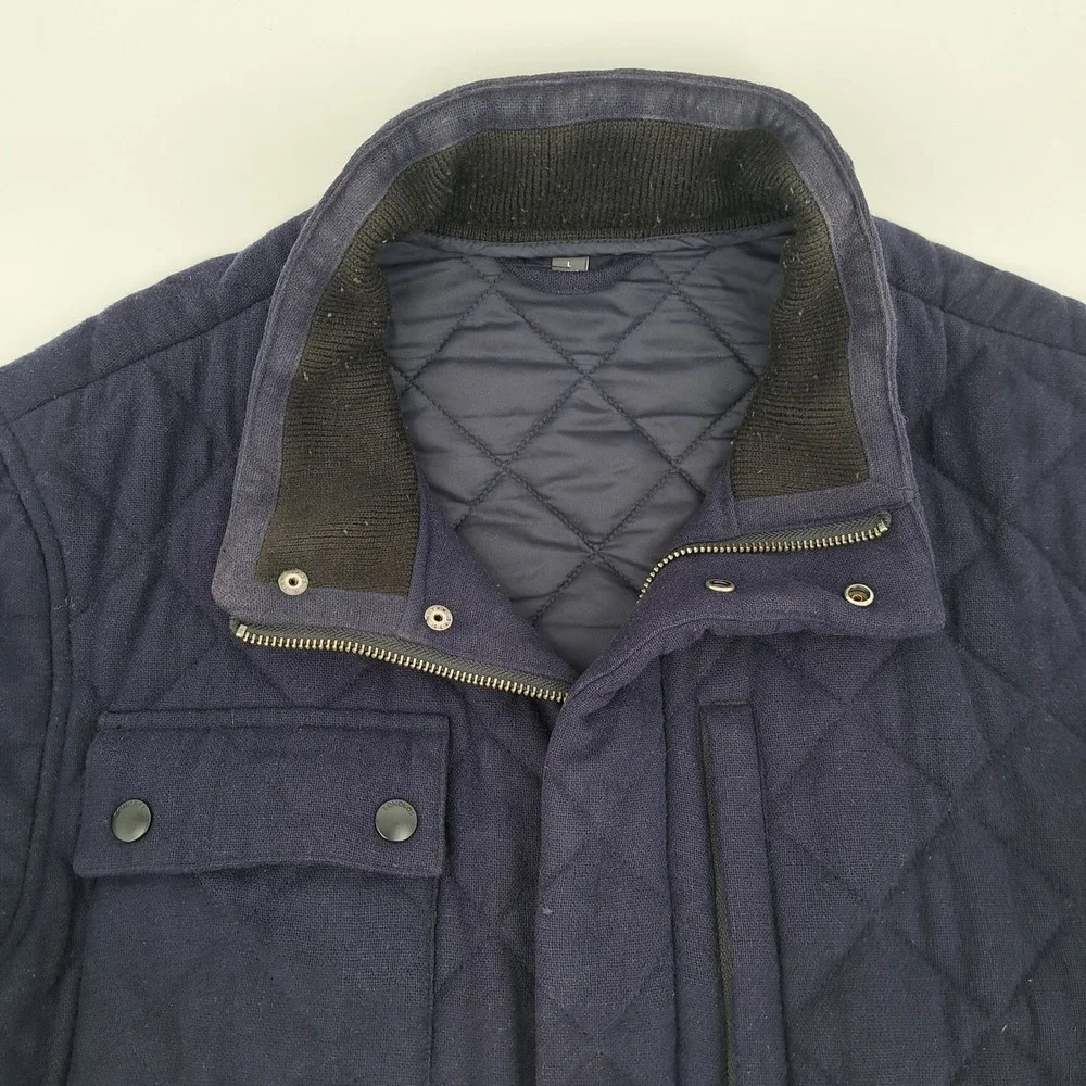 Bonobos Jacket Mens Large Blue Diamond Quilted Full Zip Wool Blend Barn Coat